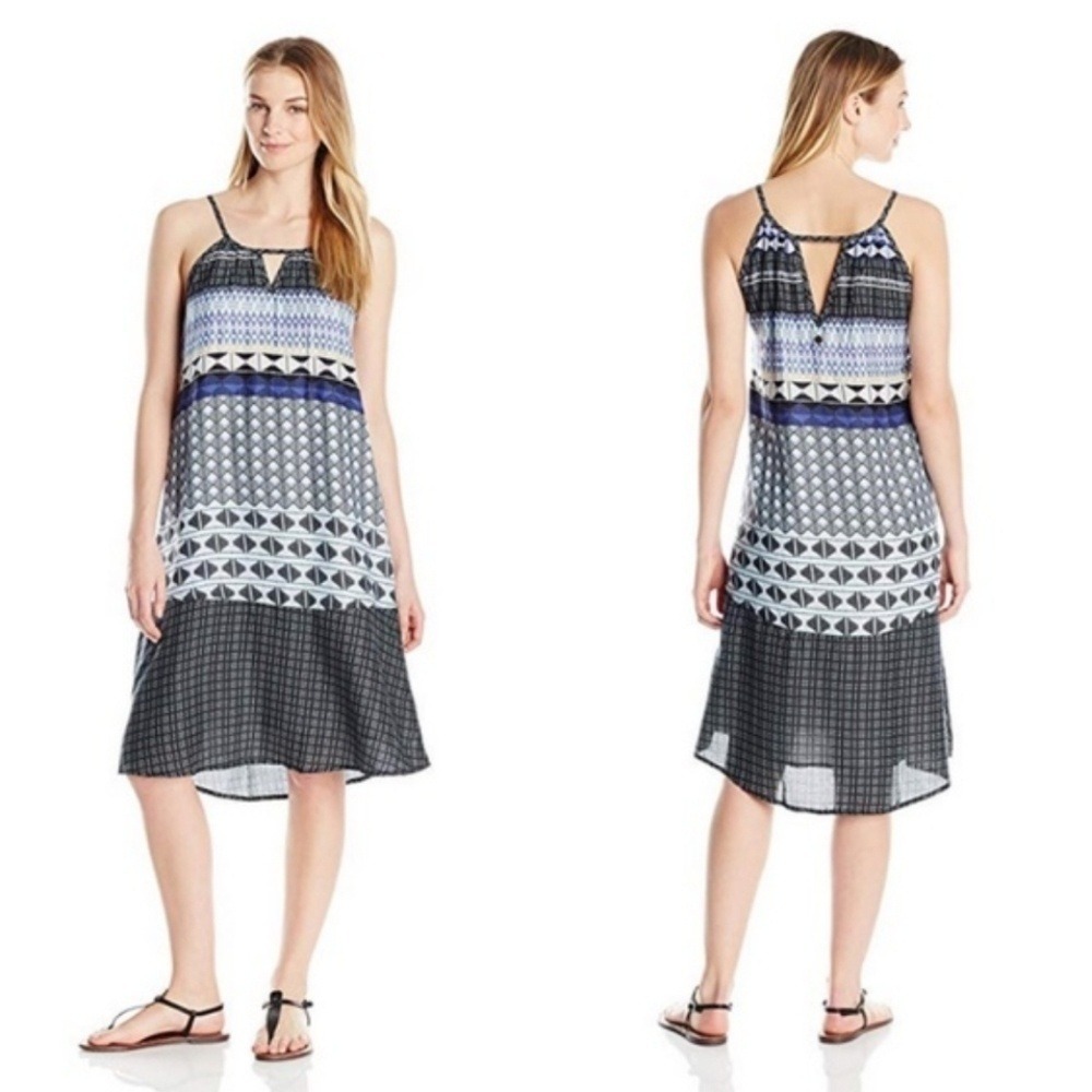 Prana Nari Geometric Print Sundress Keyhole‎ XS Blue White Summer Modal
